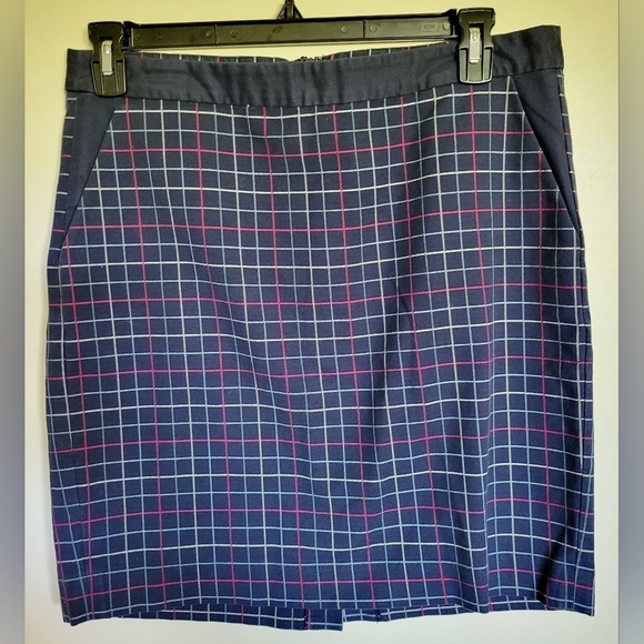 Tommy Hilfiger Women's Navy Grid Plaid Stripe Skirt Size 12 - Picture 1 of 7